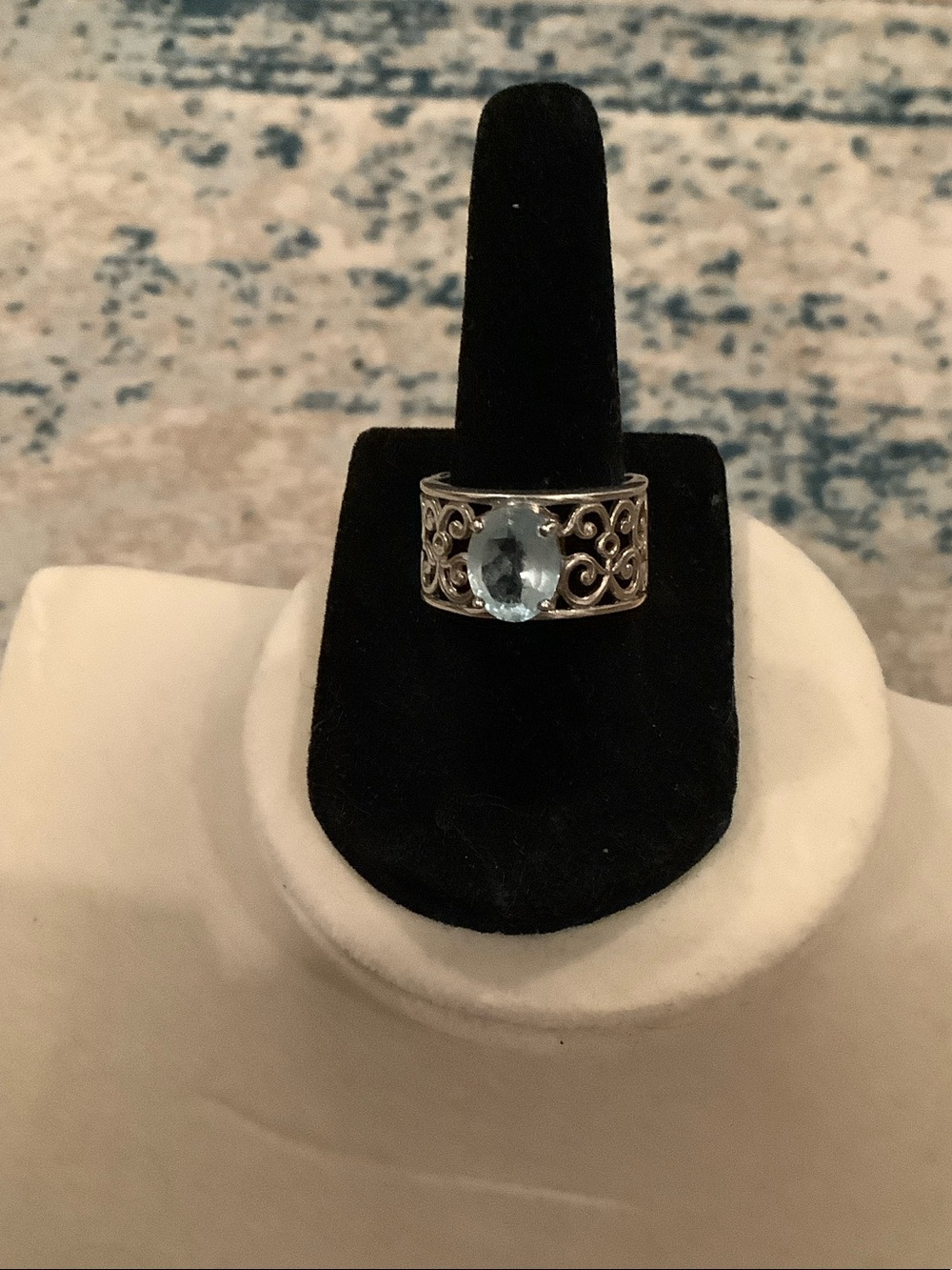 Genuine s925; size 7; baby blue topaz stone